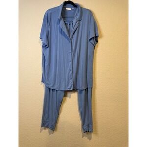 Van Winkle & Co Blue Pajama Set Womens XL Short Sleeve Top Long Pants Loungewear